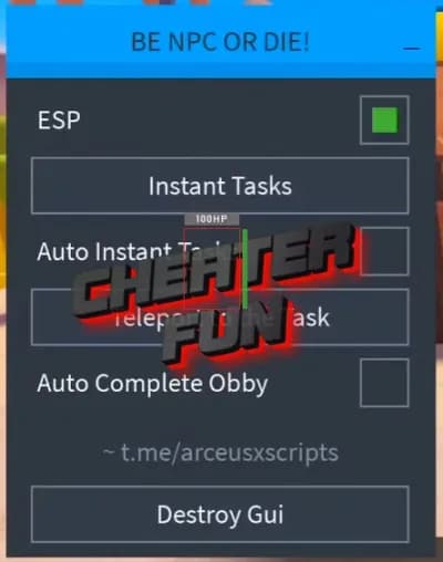 Be NPC or DIE Script - Auto Complete Obby, ESP