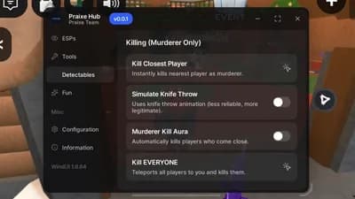 Praixe hub Godmode Auto shoot murderer Kill aura and 30 more